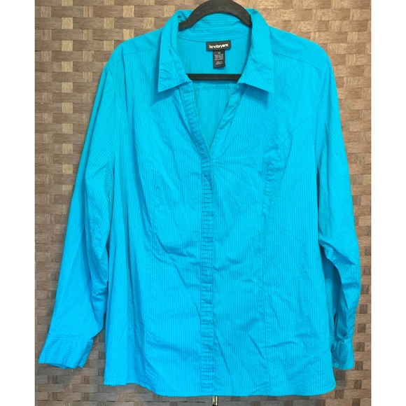 Lane Bryant Teal Striped Button Up Blouse- Size 26 - Picture 1 of 3